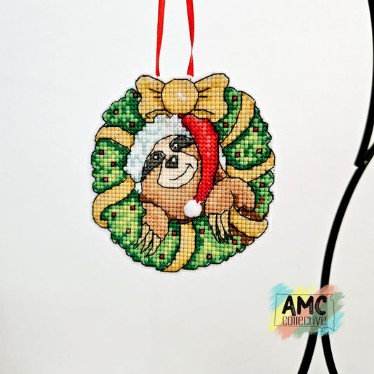 Sloth Cross-Stitch Christmas Ornaments