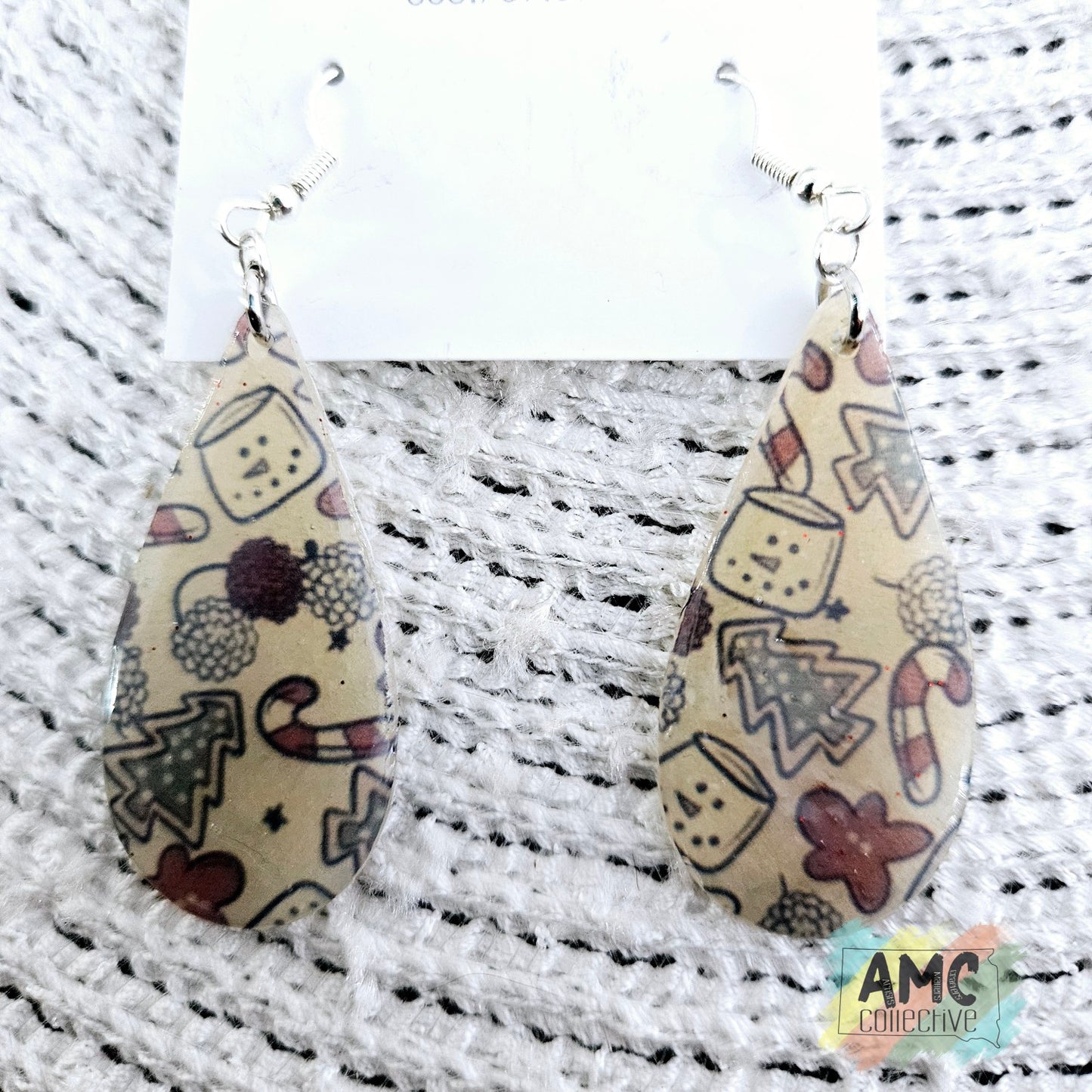 Christmas Print Teardrop Earrings