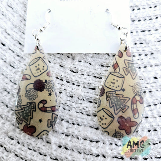 Christmas Print Teardrop Earrings