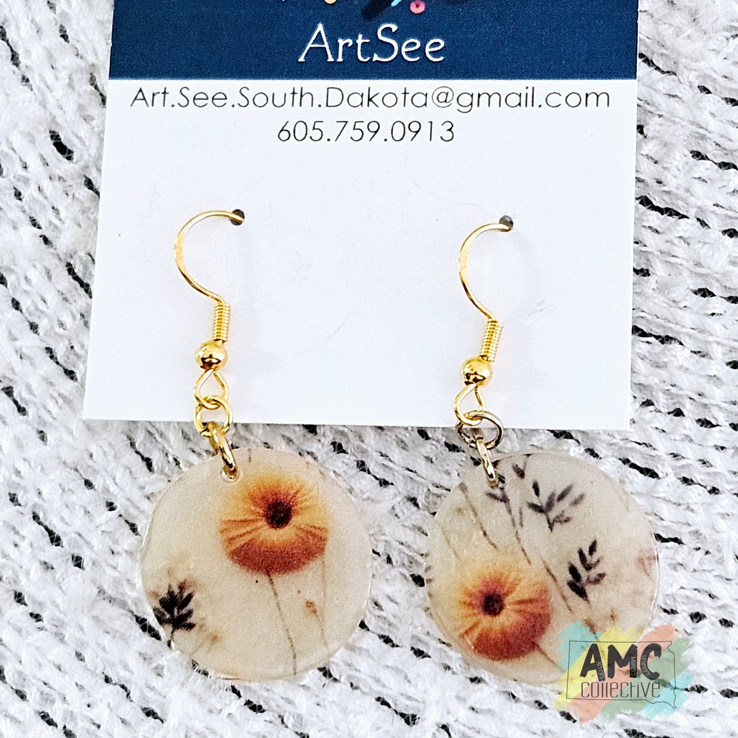 Round Floral Print Earring