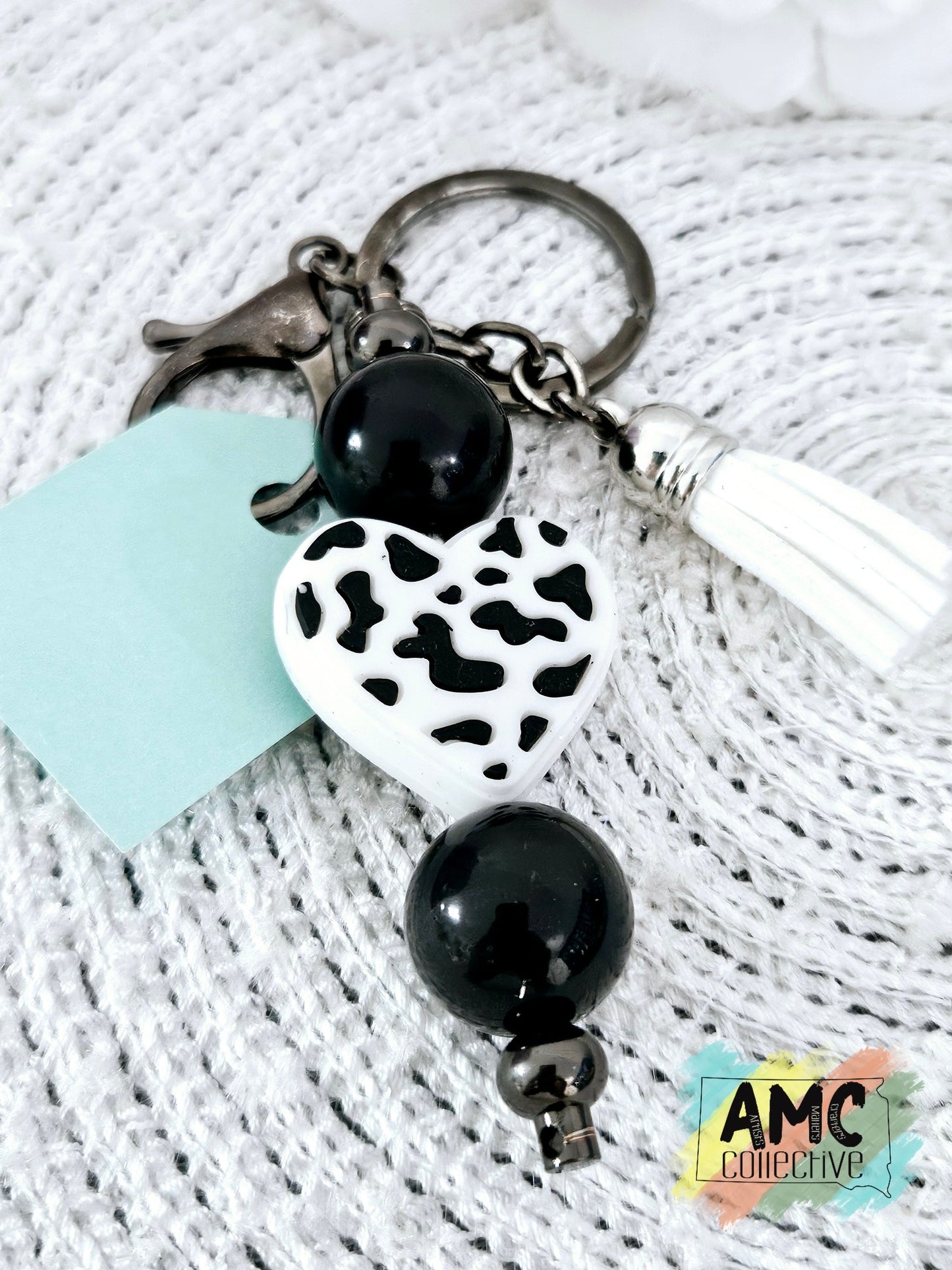 Cowprint Heart Keychain