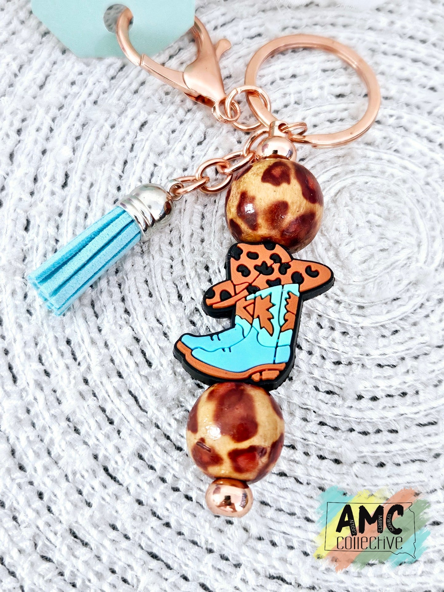 Cowboy Boots Beaded Keychain