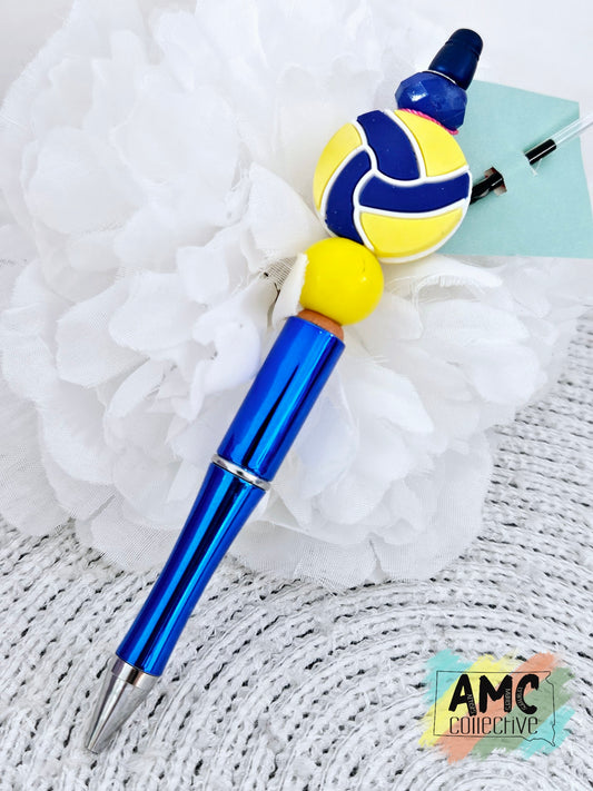 Blue/Yellow Volleyball Beaded Pen