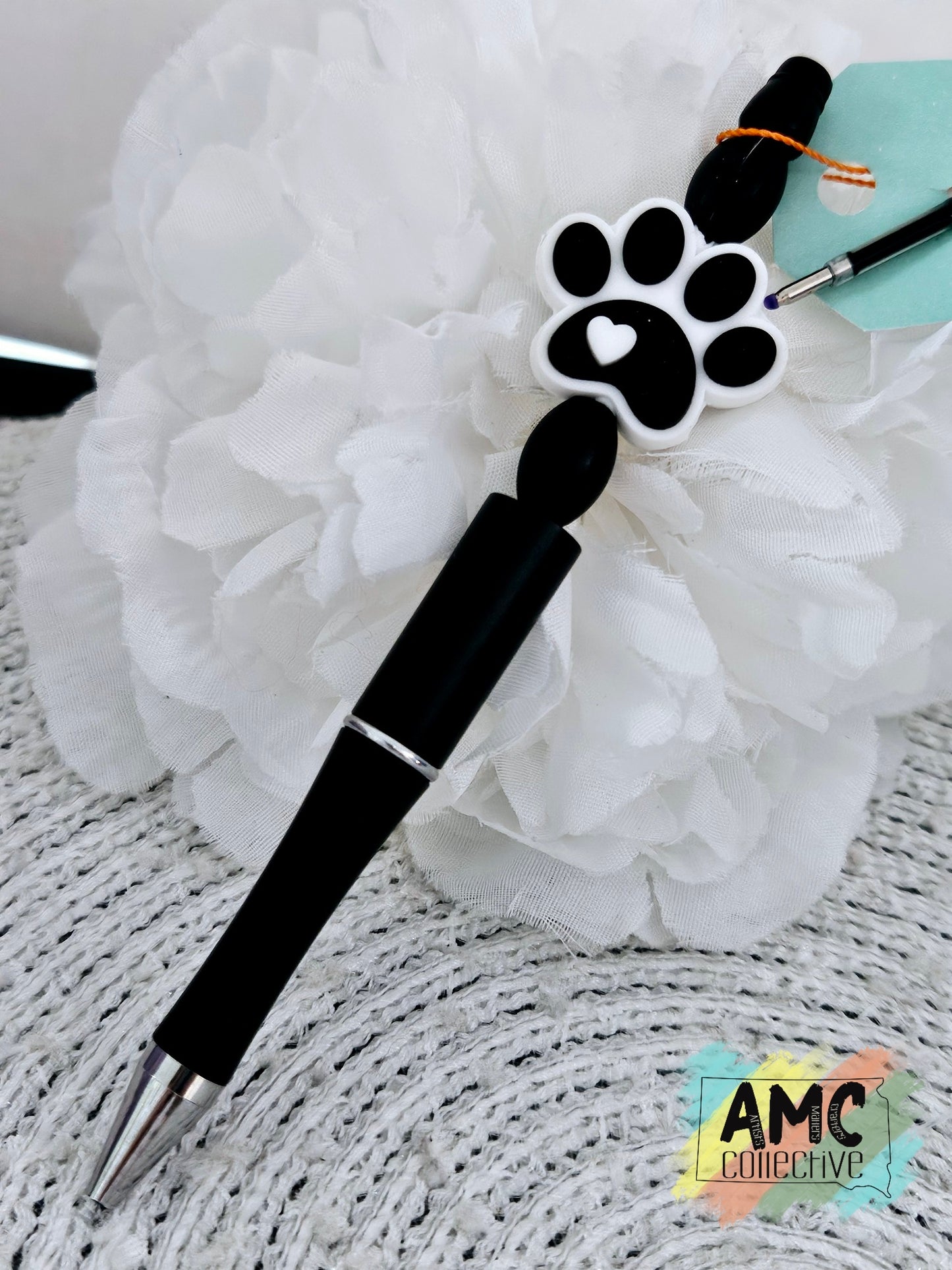 Black Paw Print Beaded Pen