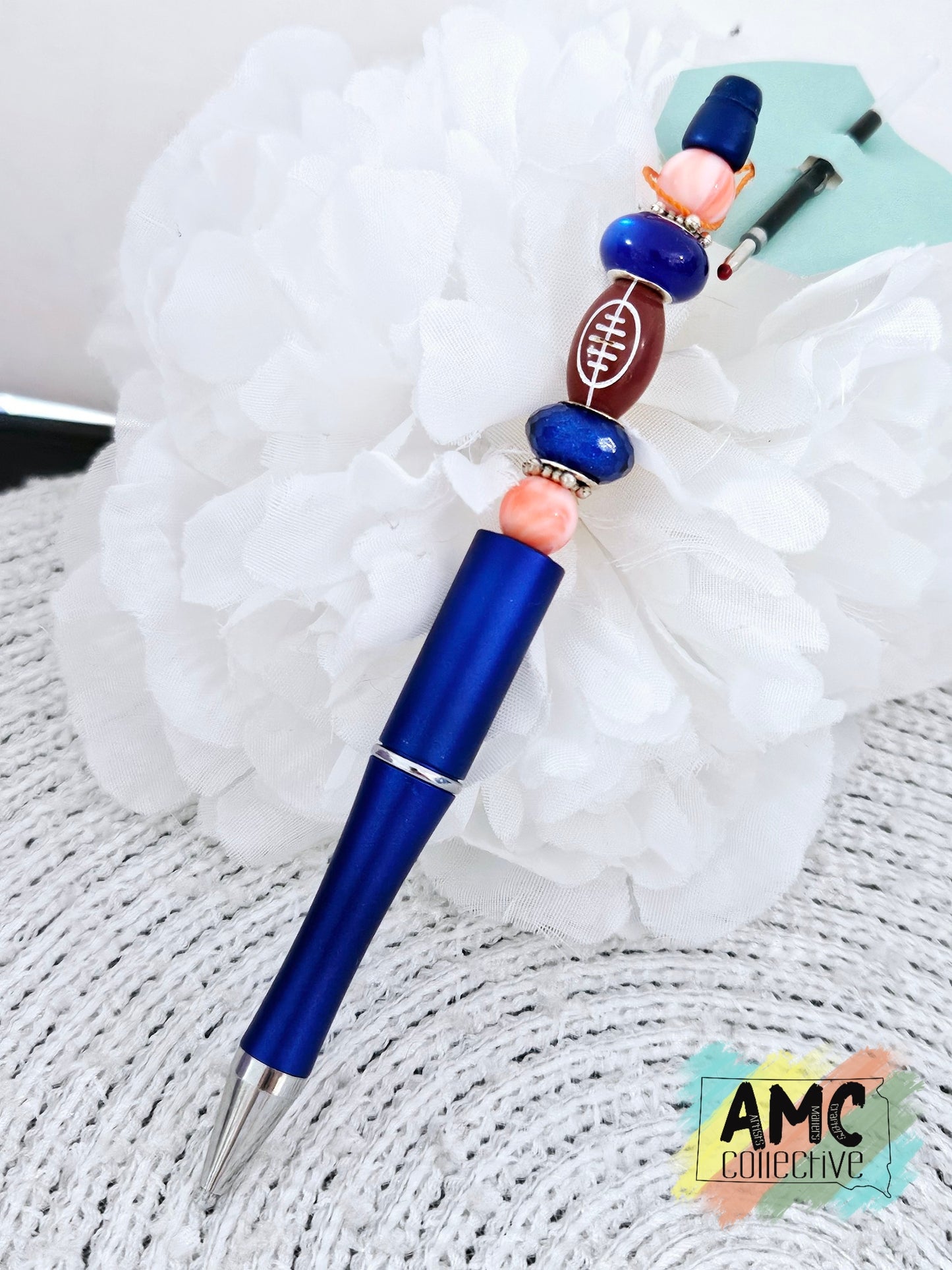 Blue/Orange Football Beaded Pen