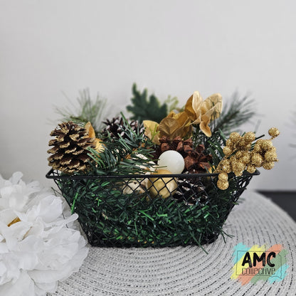 Gold Pinecone Decor Basket