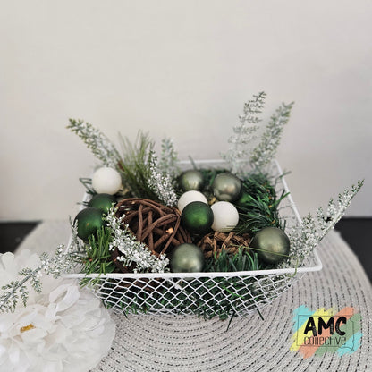 White/Green Christmas Decor Basket