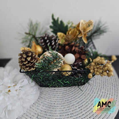 Gold Pinecone Decor Basket