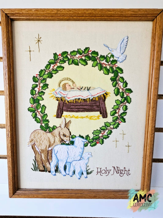 Vintage Nativity Embroidery Wall Hanging