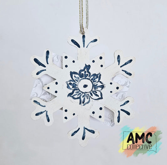 Rosemaled Snowflake Ornament - Large