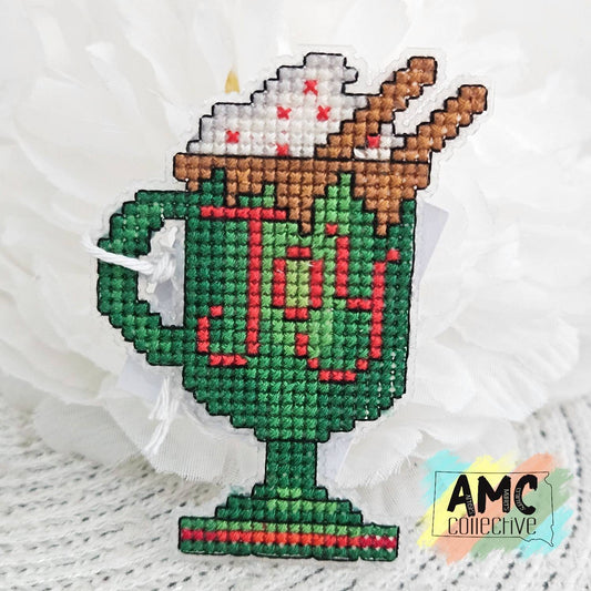 Coffee Cup Christmas Cross Stitch Magnets