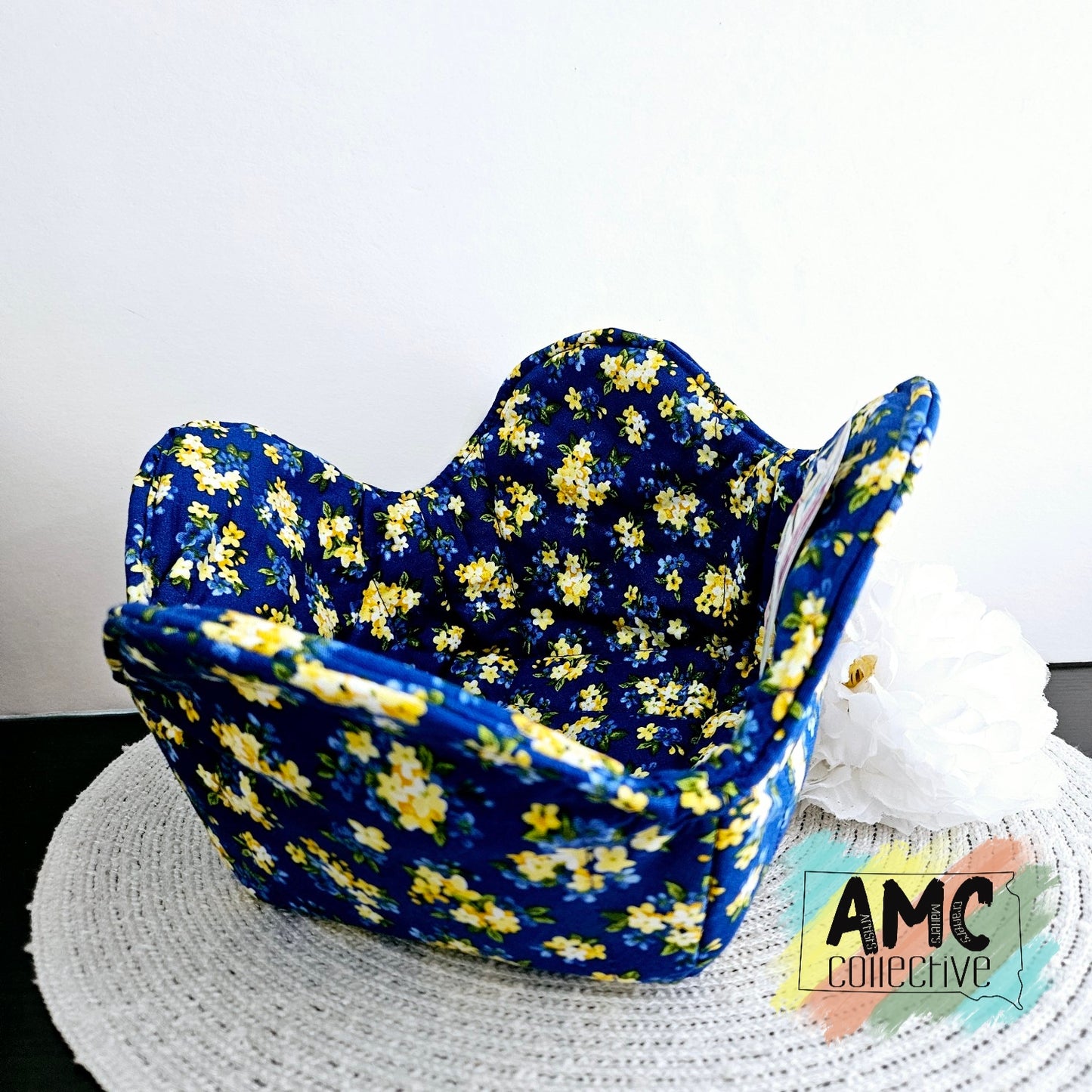 Blue Floral Print Bowl Holder