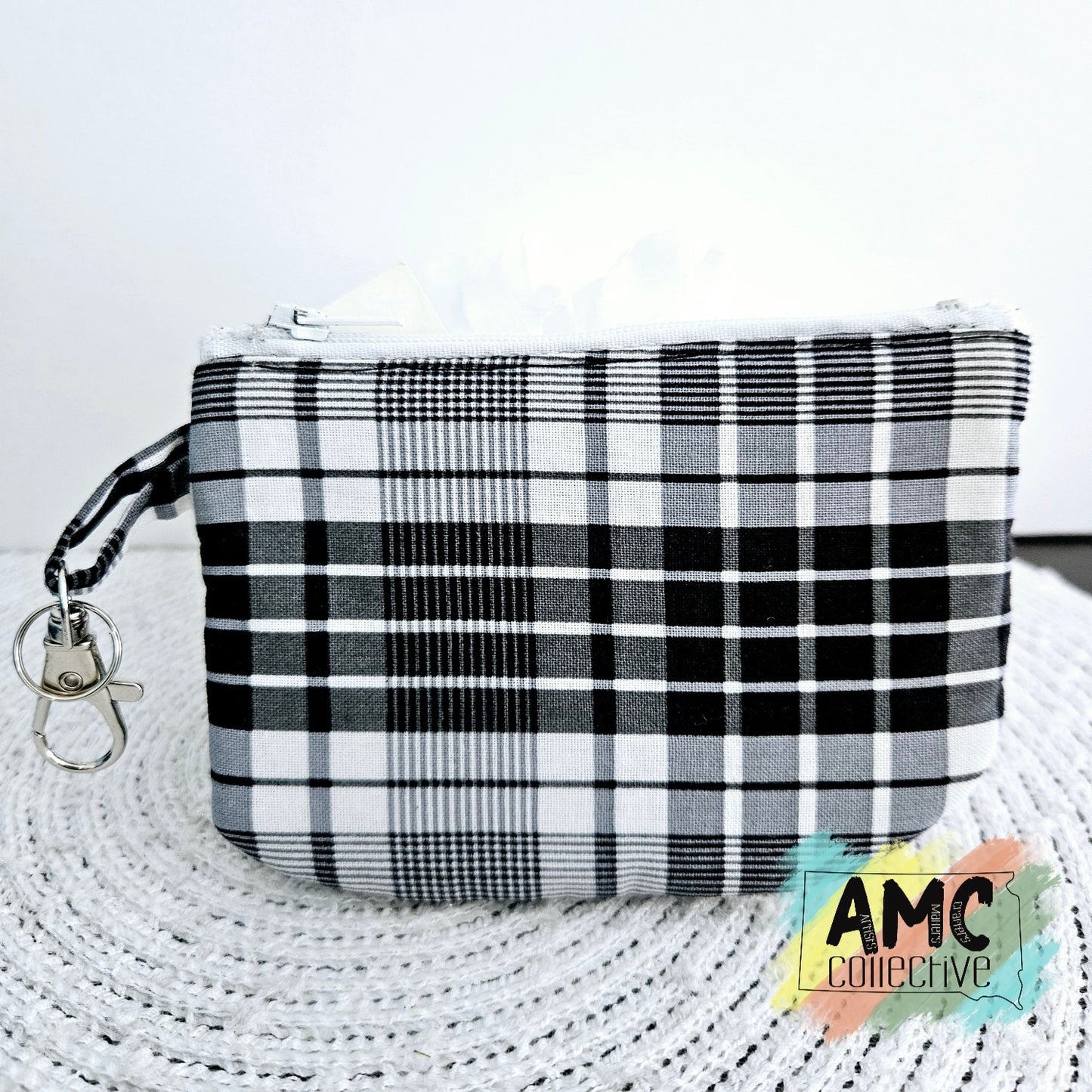 Black & White Plaid Zipper Pouch