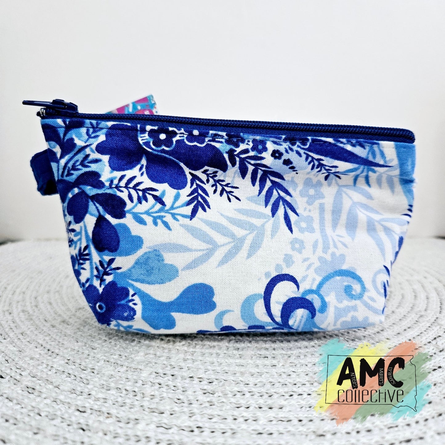 Blue Floral Zipper Pouch