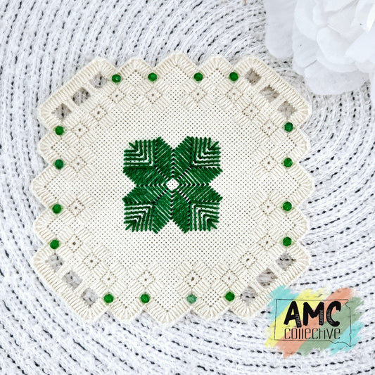 Green/Ivory Hardanger Doily