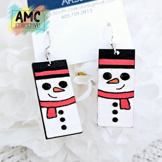 Snowman Wood Earrings