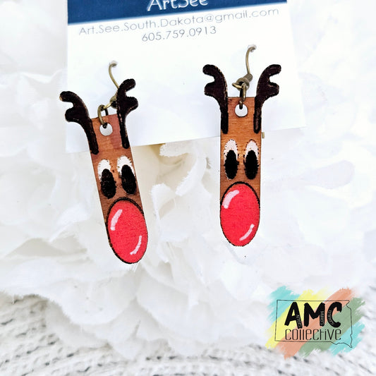 Rudolph Long Wood Earrings