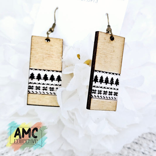 Christmas Sweater Long Wood Earrings