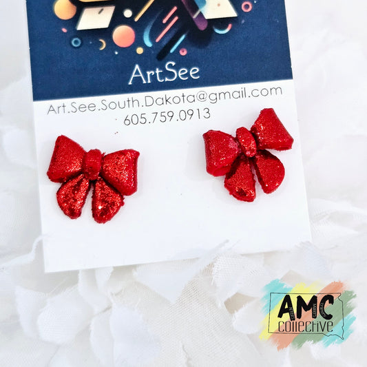 Red Bow Clay Earrings