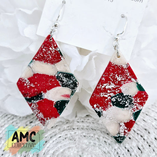 Red, White, Green Acrylic Diamond Earrings