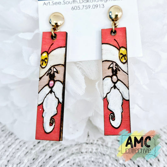 Santa Long Wood Earrings