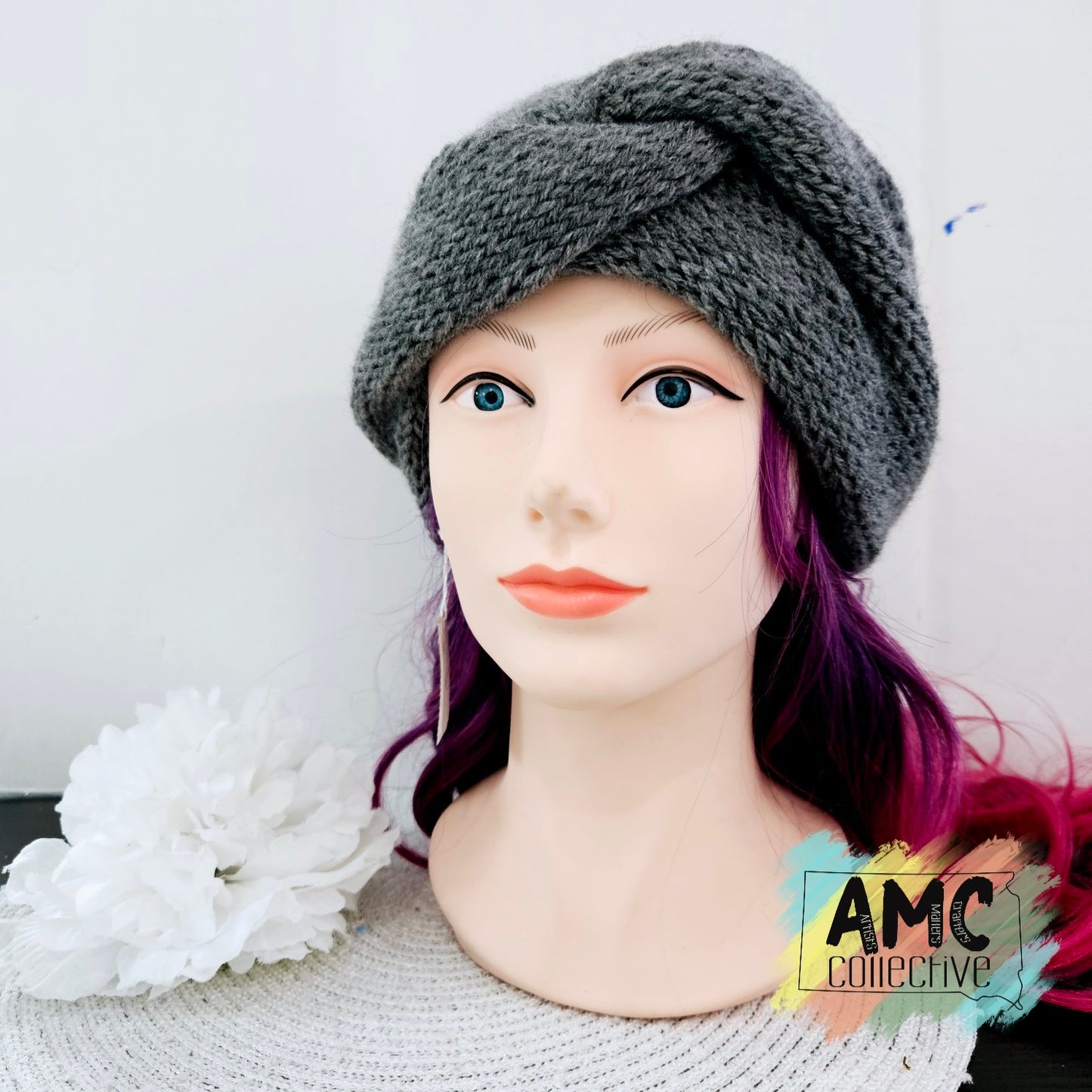 Grey Knitted Twist Headband