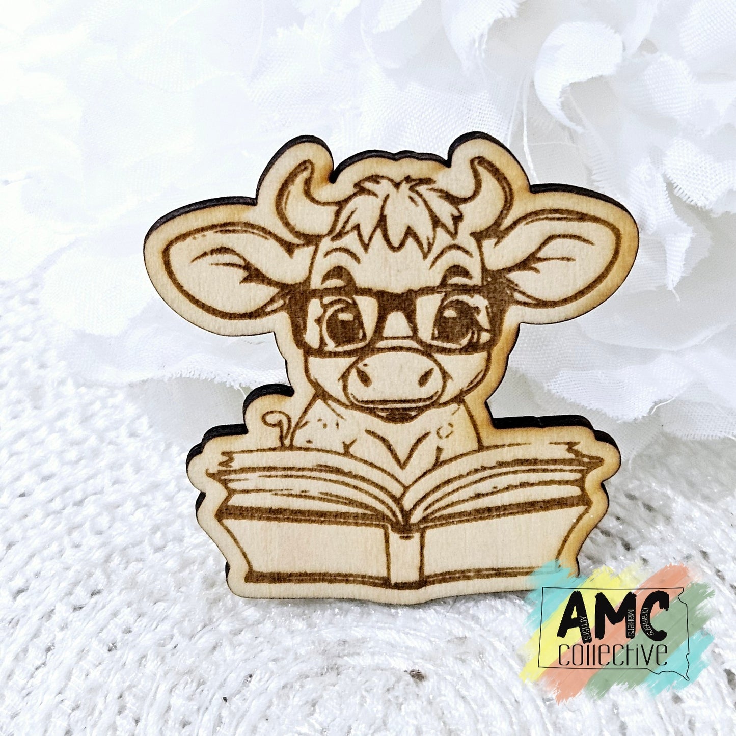 Highland Cow Reading Wood Magnet