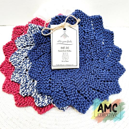 Floral Shape Hand-Knit Cloth Gift Set - Blue/Red