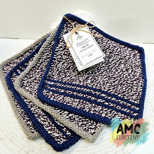 Square Hand Knit Cloths - Purple/Blue