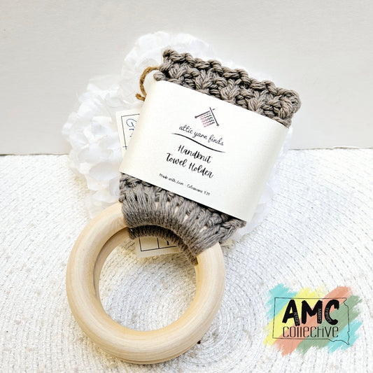 Grey Hand Knit Towel Holder