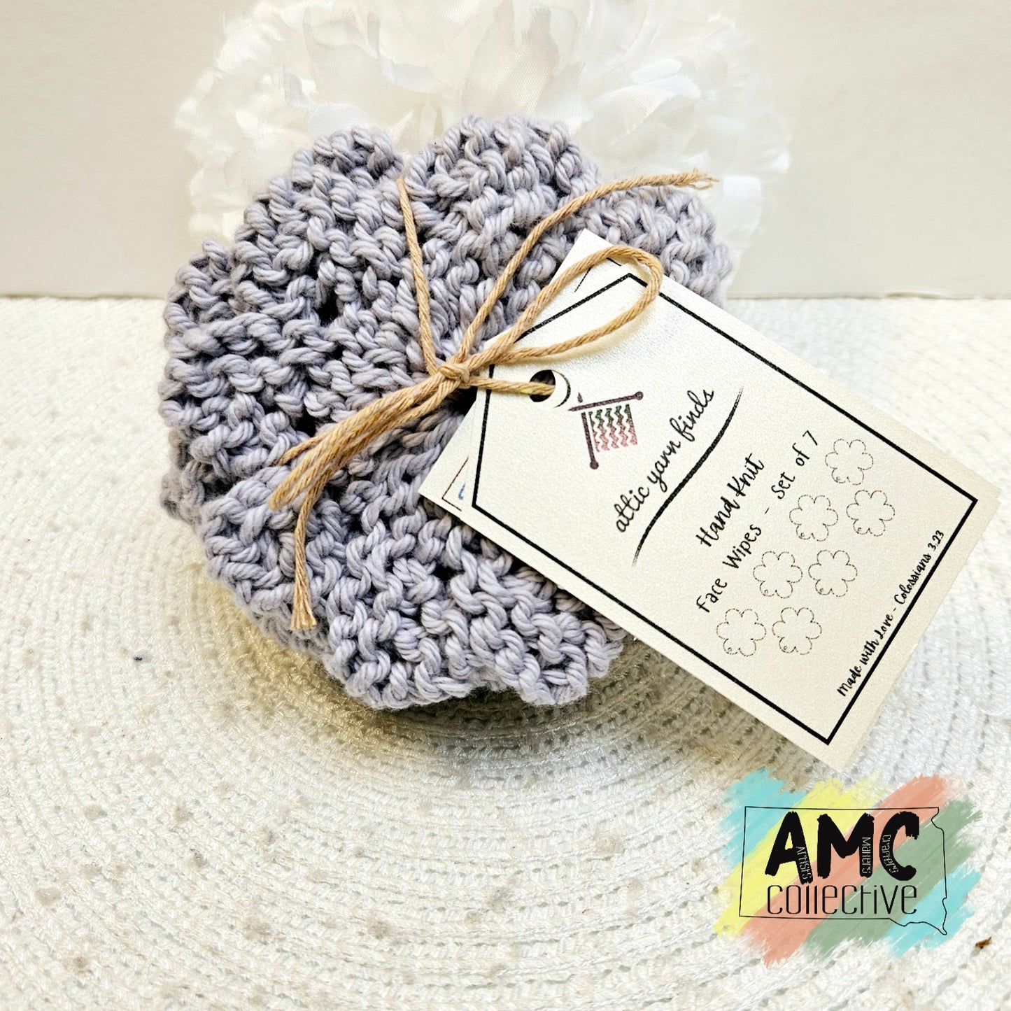 Hand Knit Cotton Face Wipes - Lilac