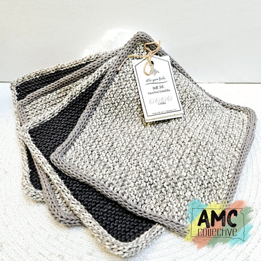 Square Hand Knit Cloths - Grey