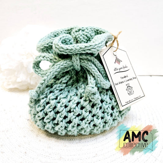 Sea Green Hand Knit Face Wipes Bag Gift Set