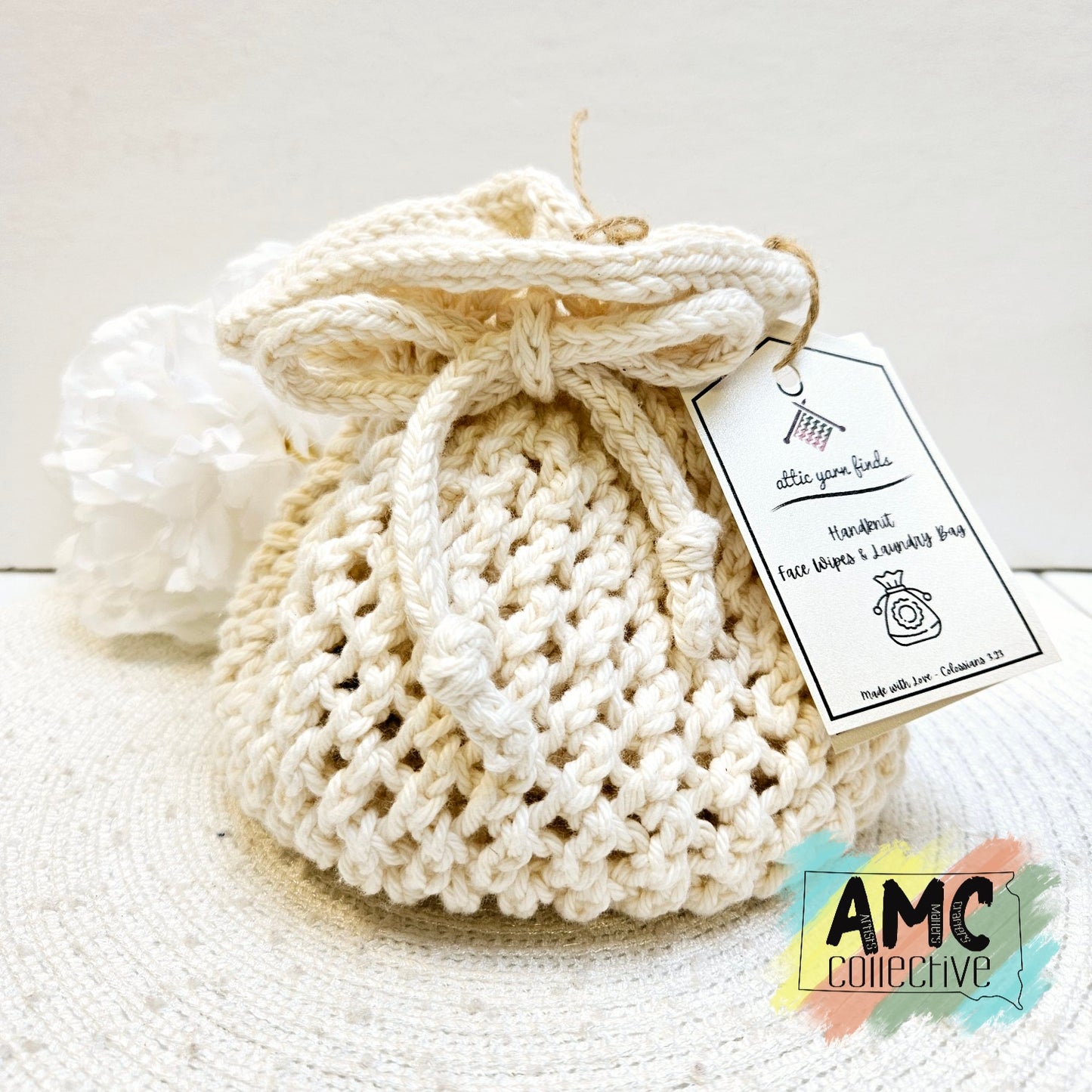 Cream Hand Knit Face Wipes Bag Gift Set