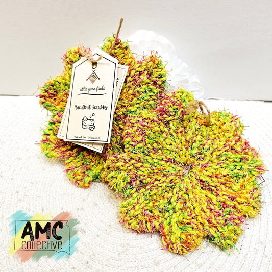 Lime/Multi Hand Knit Scrubby