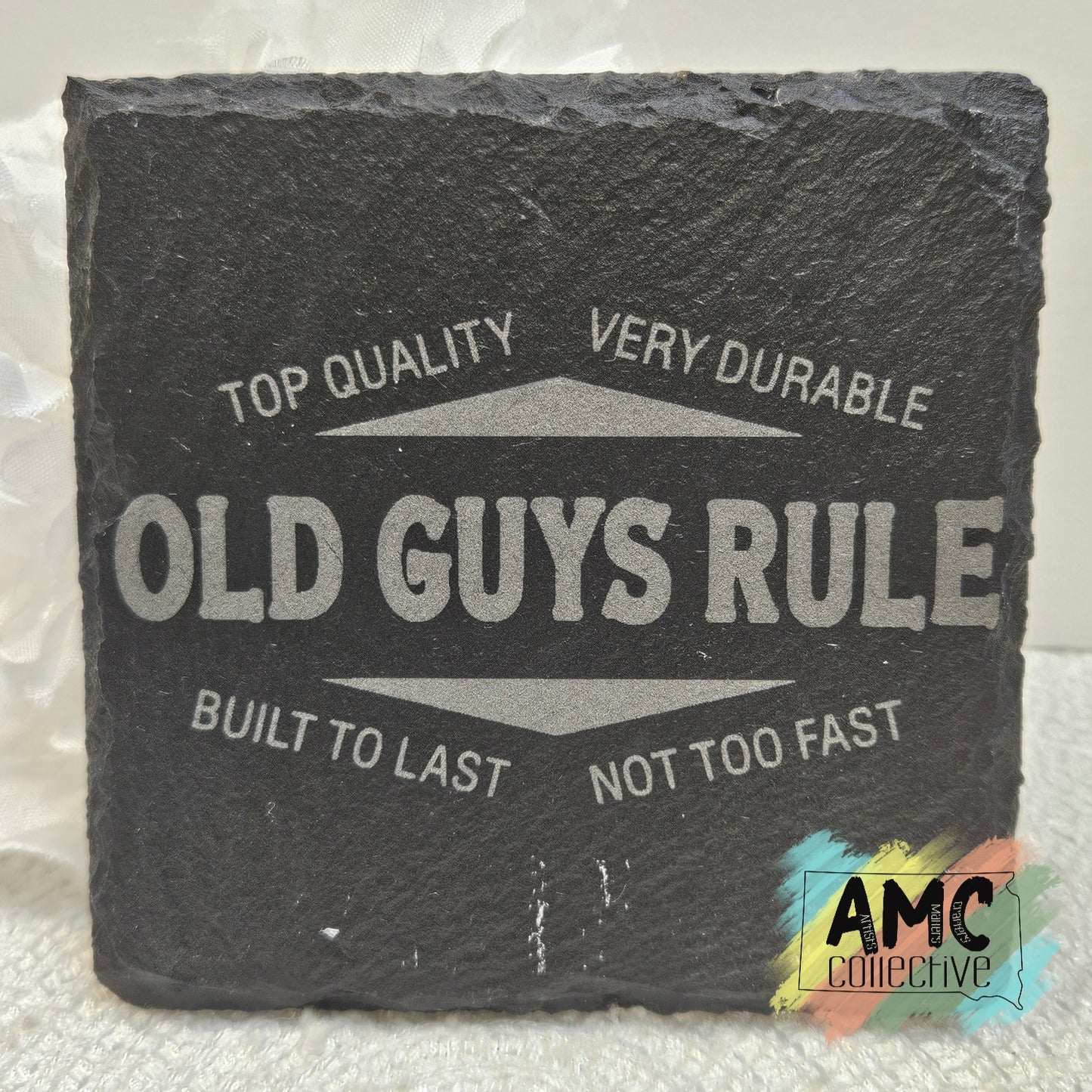 Old Guys Rule Engraved Slate Coasters