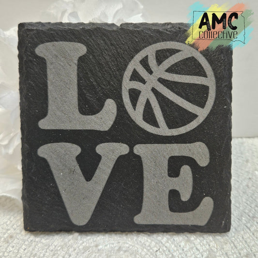 Basketball LOVE Engraved Slate Coaster