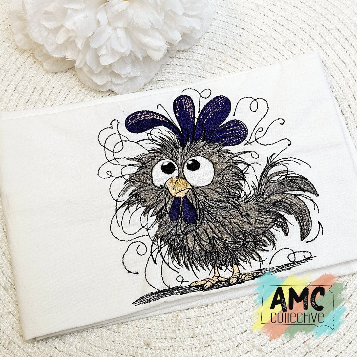 Crazy Rooster Embroidered Tea Towls