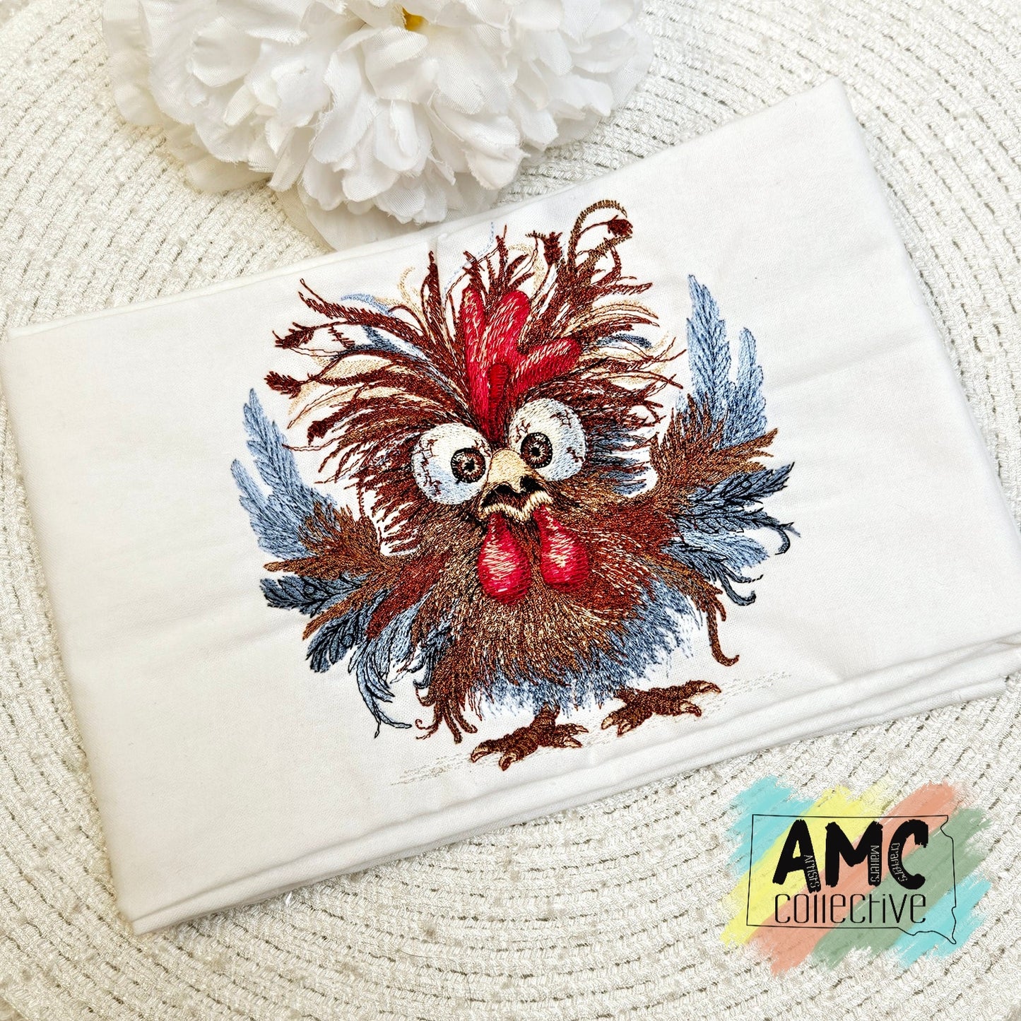 Crazy Rooster Embroidered Tea Towls