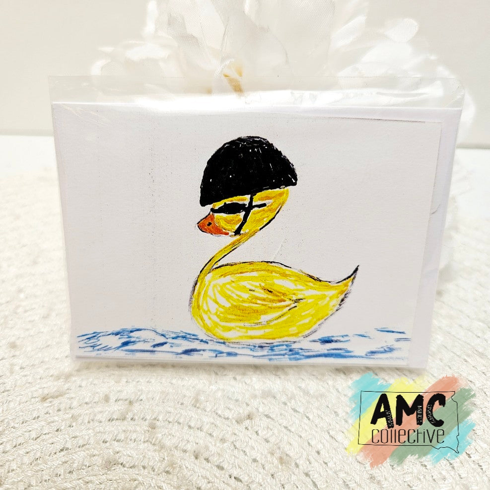 Combat Hat Hand-Drawn Military Duck Print Mini Card