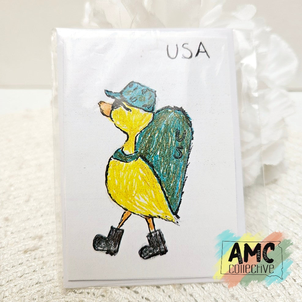 Army Backpack Hand-Drawn Military Duck Print Mini Card