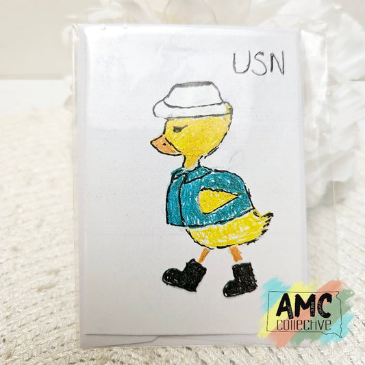 USN Hand-Drawn Military Duck Print Mini Card