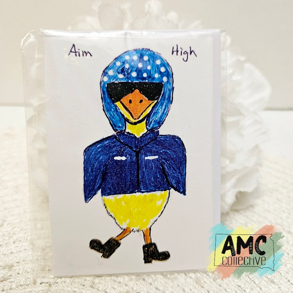 Aim High Hand-Drawn Military Duck Print Mini Card