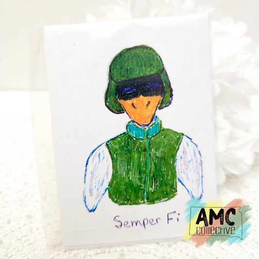 Semper Fi Hand-Drawn Military Duck Print Mini Card