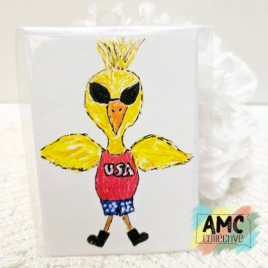 USA Hand-Drawn Military Duck Print Mini Card