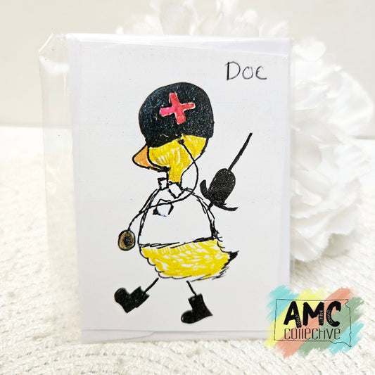 Doctor Hand-Drawn Military Duck Print Mini Card