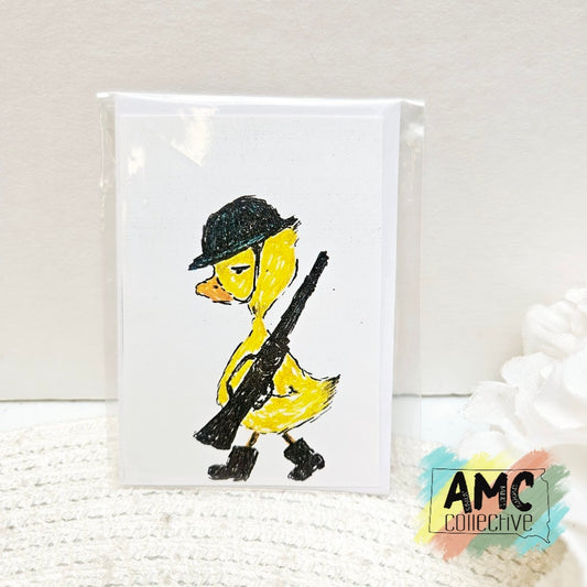 Combat Marching Hand-Drawn Military Duck Print Mini Card