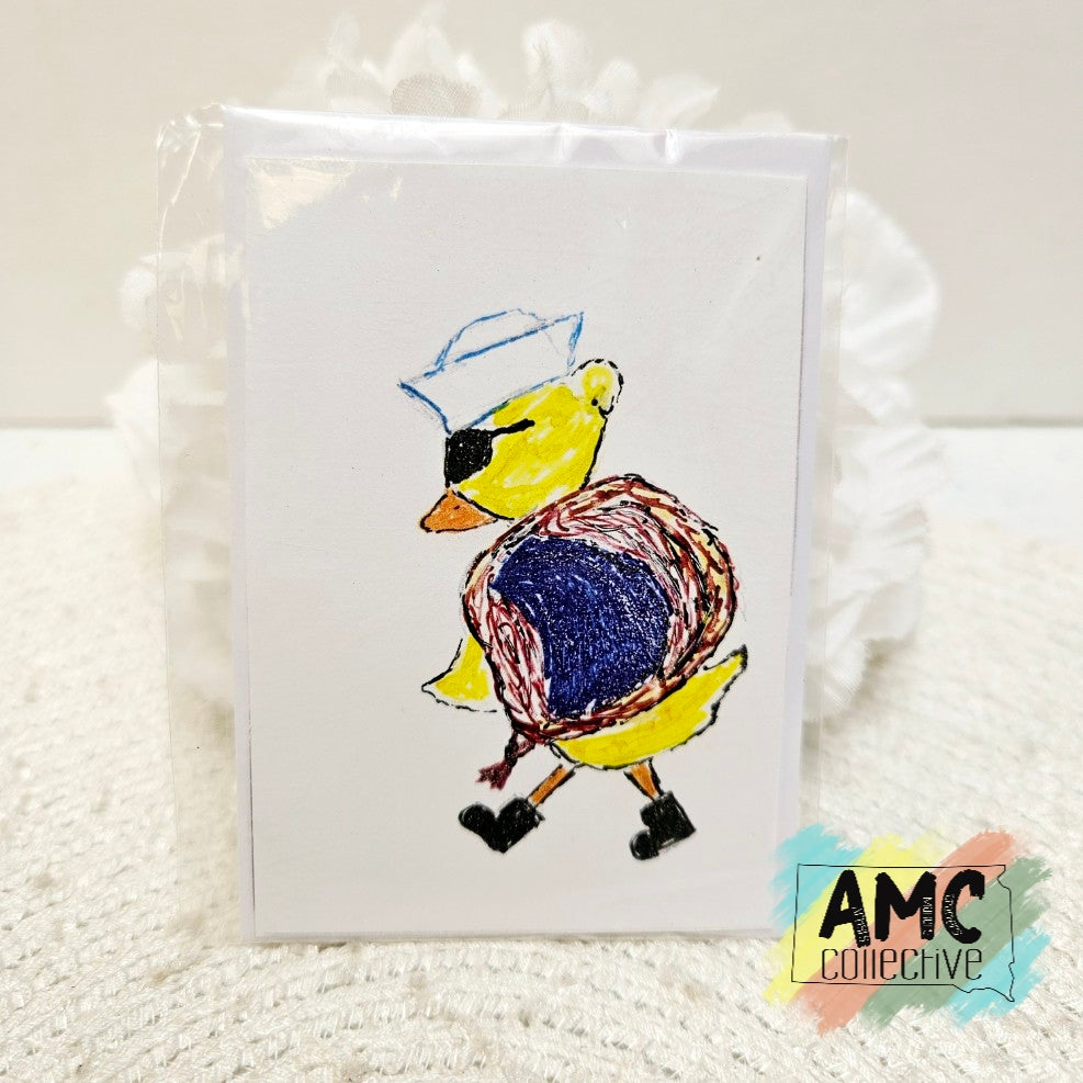 Navy Life Vest Hand-Drawn Military Duck Print Mini Card