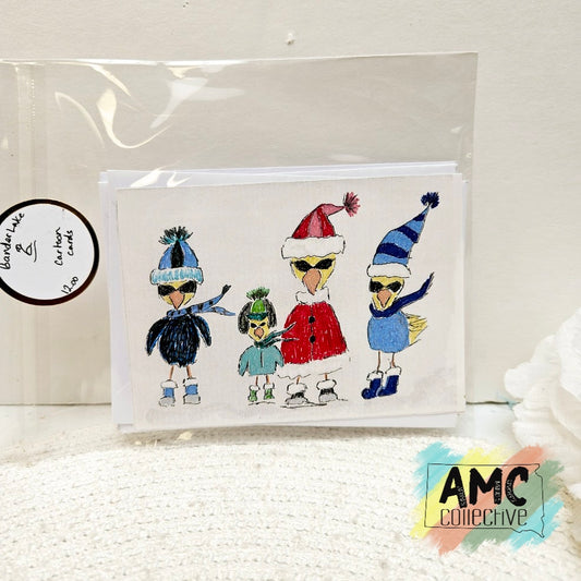 Family Outdoor Winter Hand-Drawn Duck Print Cards