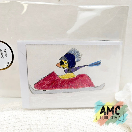 Snowmobile Duck Hand-Drawn Print Cards